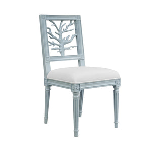 Worlds Away Coral Motif Back Dining Chair White Linen Sea - Available in 3 Colors