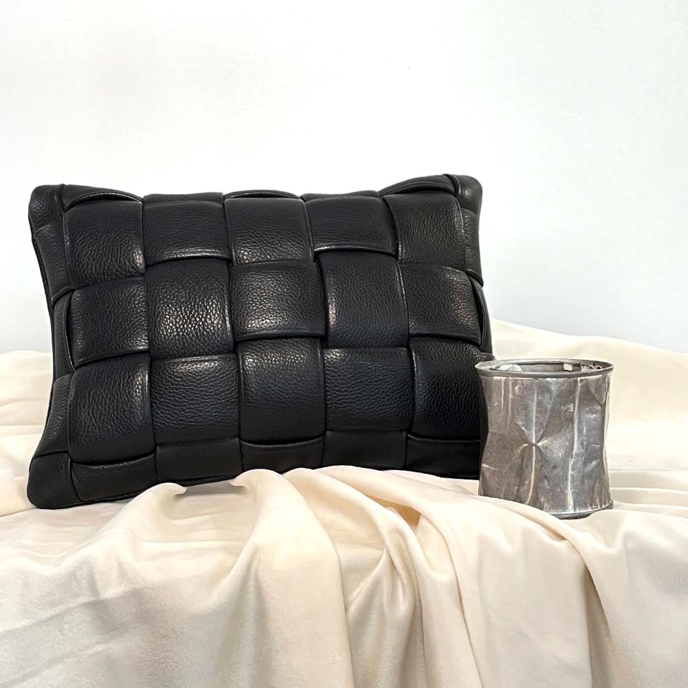 Koff Koff Medium Woven Leather Pillow - Black KOFF-MEDIUM-BLACK