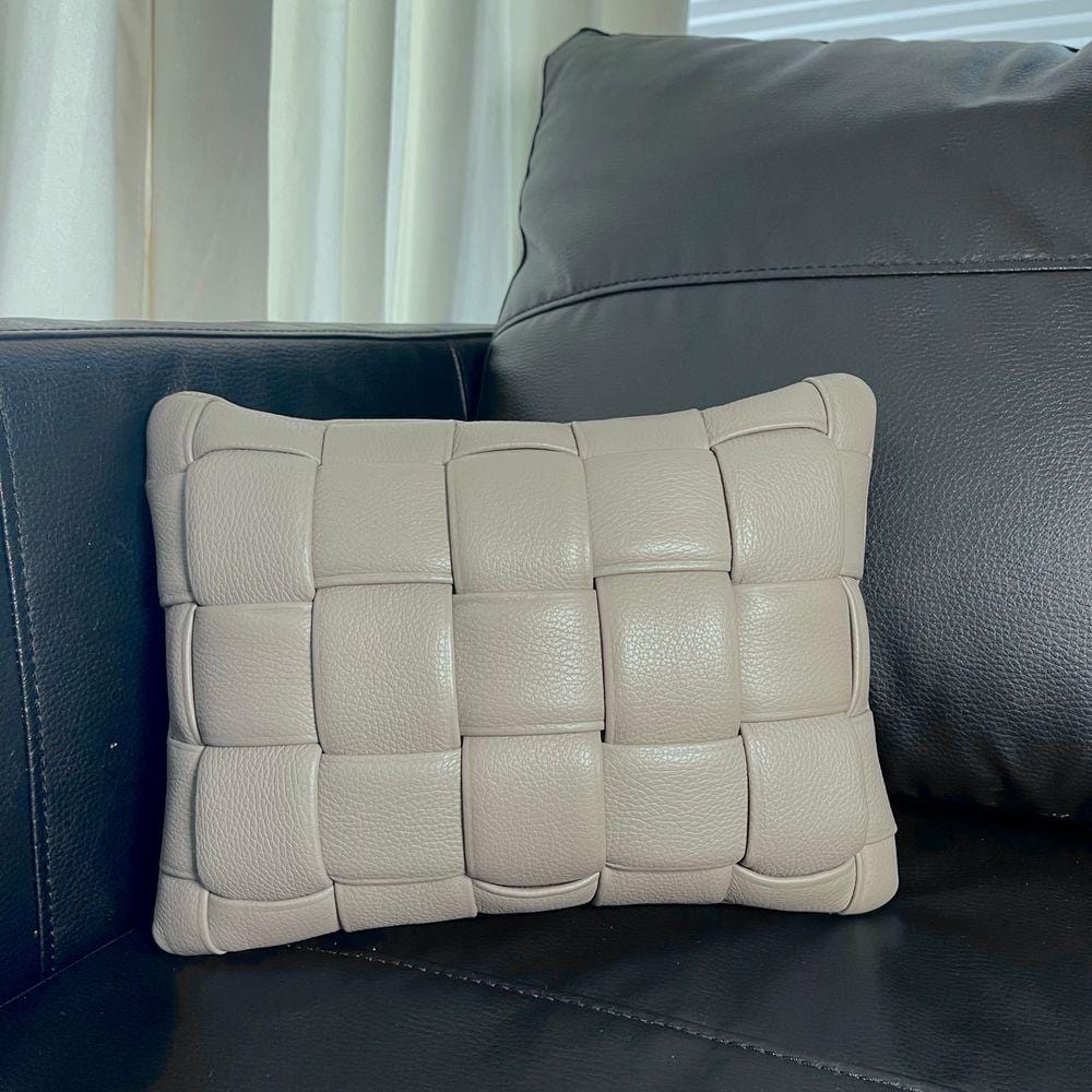 Koff Koff Mini Woven Leather Pillow - Taupe KOFF-MINI-TAUPE