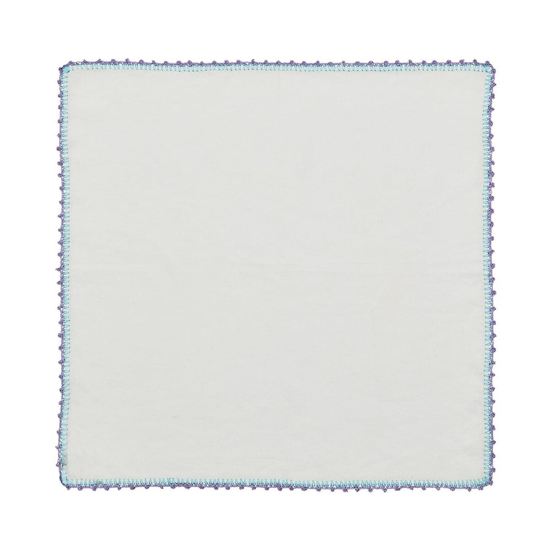 Kim Seybert Knotted Edge Napkin in White - Lilac & Blue - Set of 4