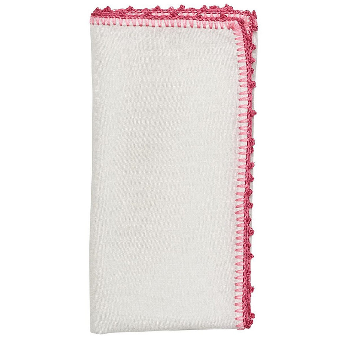 Kim Seybert Knotted Edge Napkin in White - Pink & Blush - Set of 4