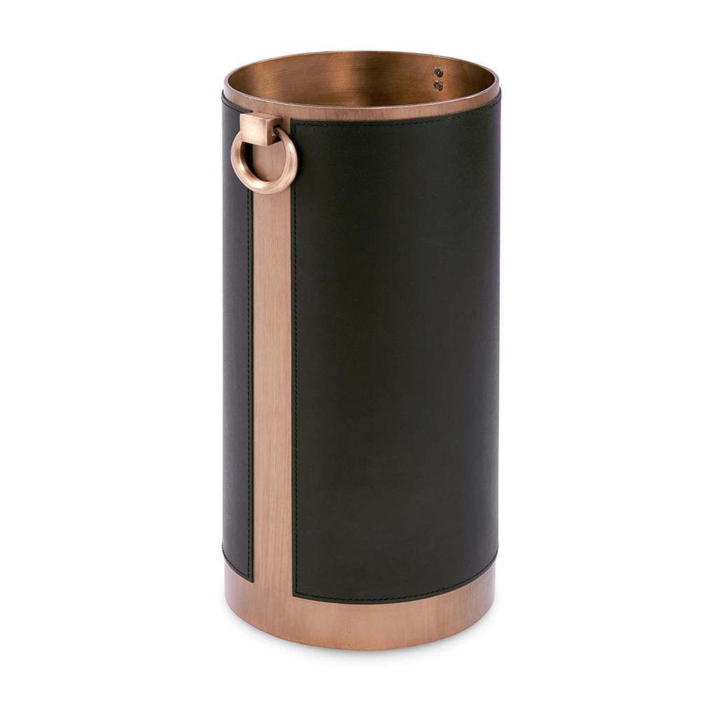 Dhruv Umbrella Stand - Black Leather with Antique Brass Accents - Black