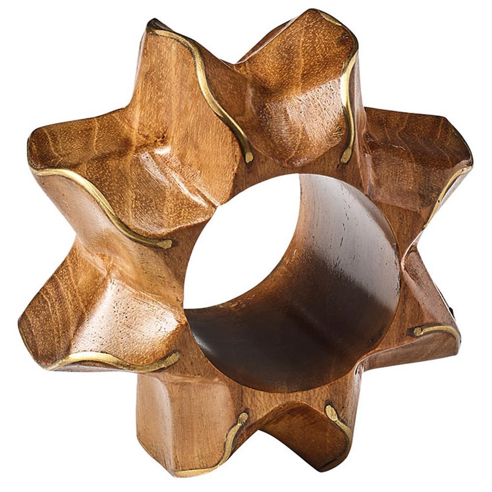 Napkin Rings With Twisted Wood Design (Set of 4) - Brown - Bed