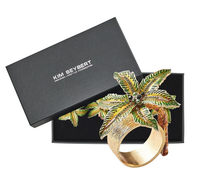 Kim Seybert Kim Seybert Palm Coast Napkin Ring in Green & Gold - Set of 4 in a Gift Box NR1223002GRNGD