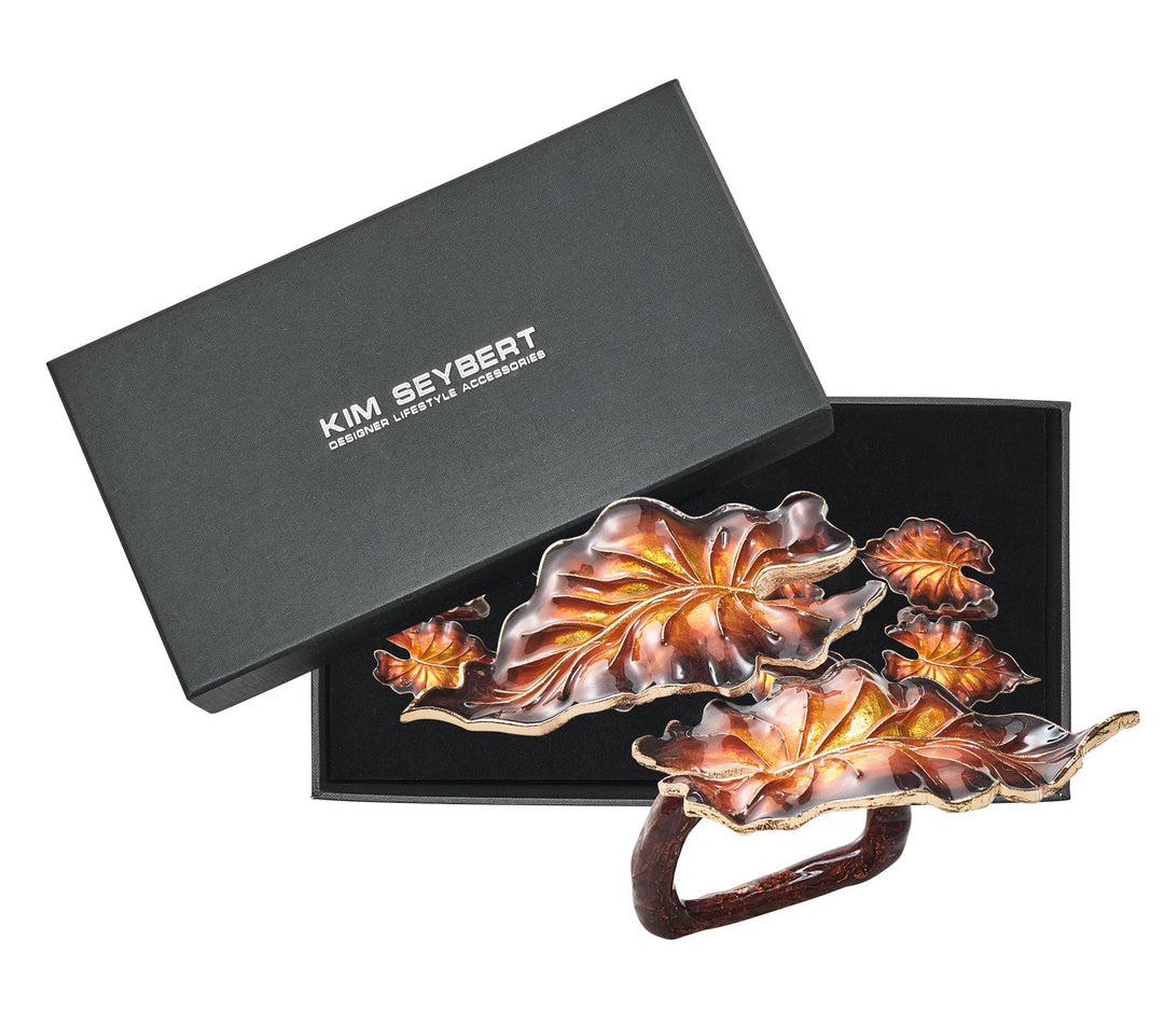 Kim Seybert Fern Napkin Ring - Brown & Gold - Set of 4 in a Gift Box