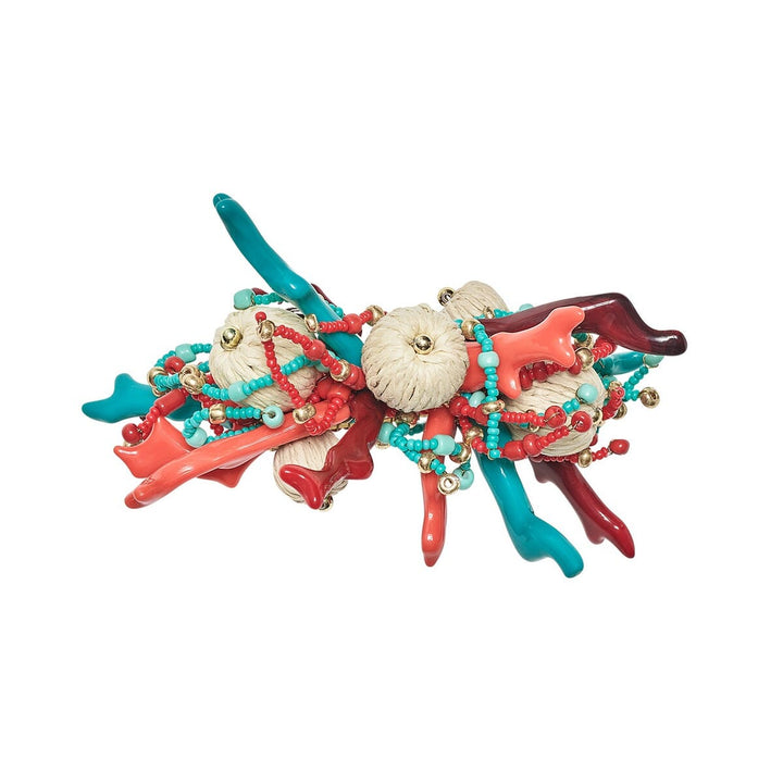 Kim Seybert Coral Spray Napkin Ring in Natural - Coral & Turquoise - Set of 4