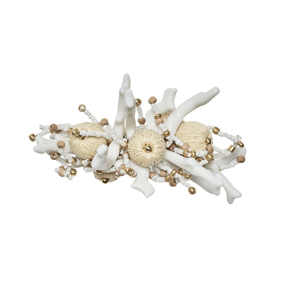 Kim Seybert Coral Spray Napkin Ring in White & Natural - Set of 4