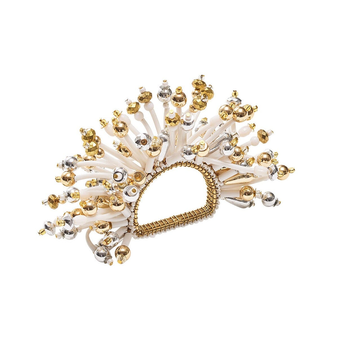 Kim Seybert Fun Burst Napkin Ring in White - Gold & Silver - Set of 4
