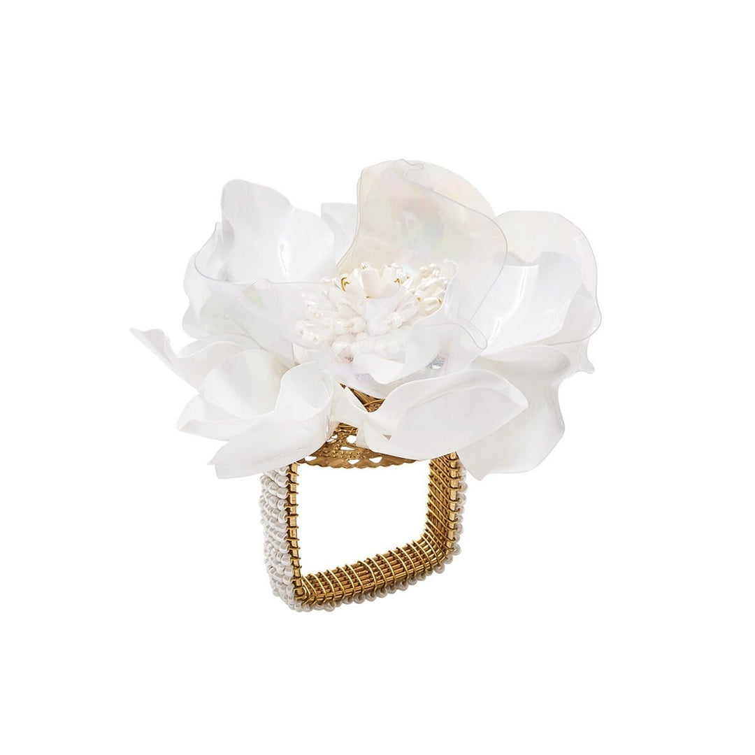 Kim Seybert Gardenia Napkin Ring in White - Set of 4