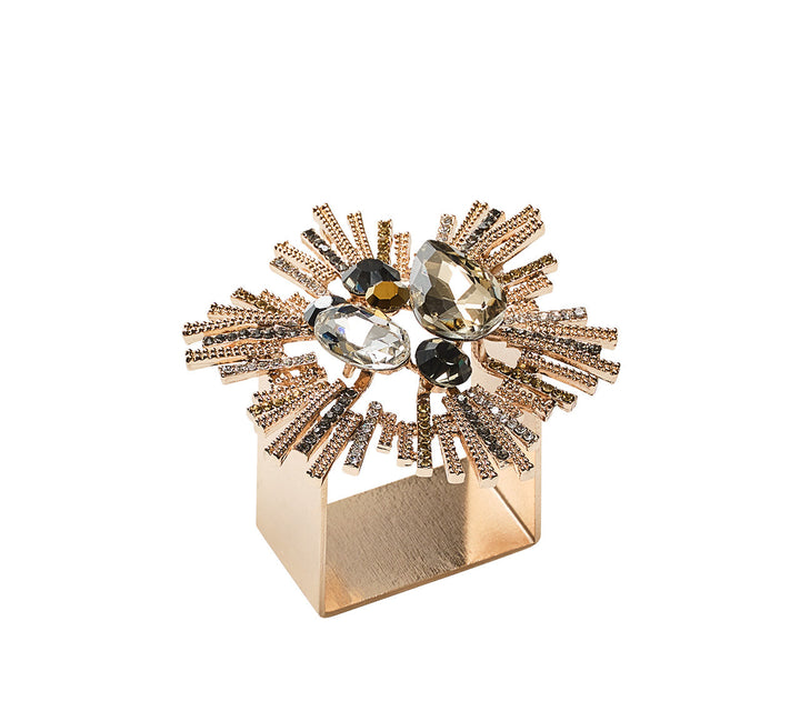 Kim Seybert Bijoux Napkin Ring - Champagne & Crystal - Set of 4 in a Gift Box