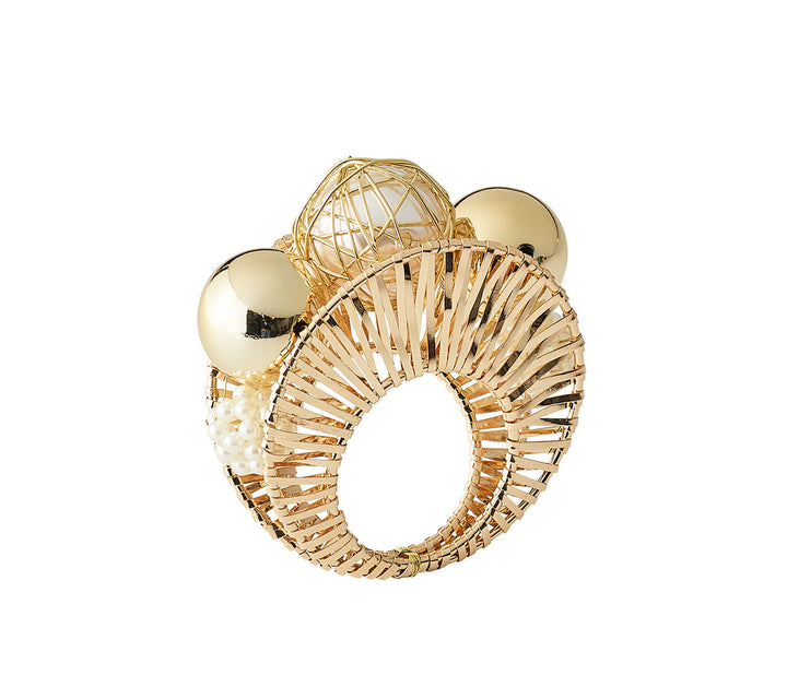 Kim Seybert Regent Napkin Ring - Ivory & Gold