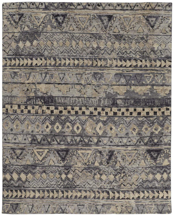 Feizy Feizy Palomar Luxe Hand Knot Abstract Rug - Gray & Denim Blue - Available in 8 Sizes 3'-6" x 5'-6" PAL6630FGRYBLUC50
