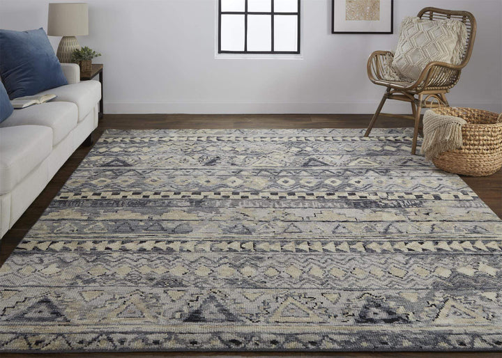 Feizy Feizy Palomar Luxe Hand Knot Abstract Rug - Gray & Denim Blue - Available in 8 Sizes