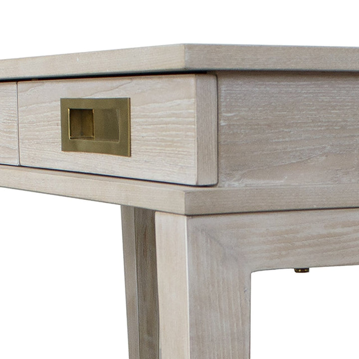 Worlds Away Worlds Away Plato Three Drawer Desk with Brass Details - Cerused Oak PLATO CO