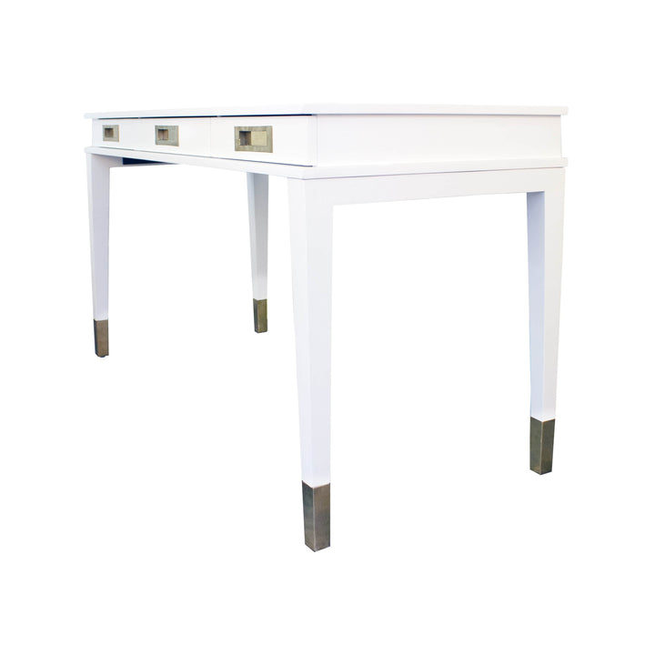 Worlds Away Worlds Away Plato Three Drawer Desk with Brass Details - Matte White Lacquer PLATO WH