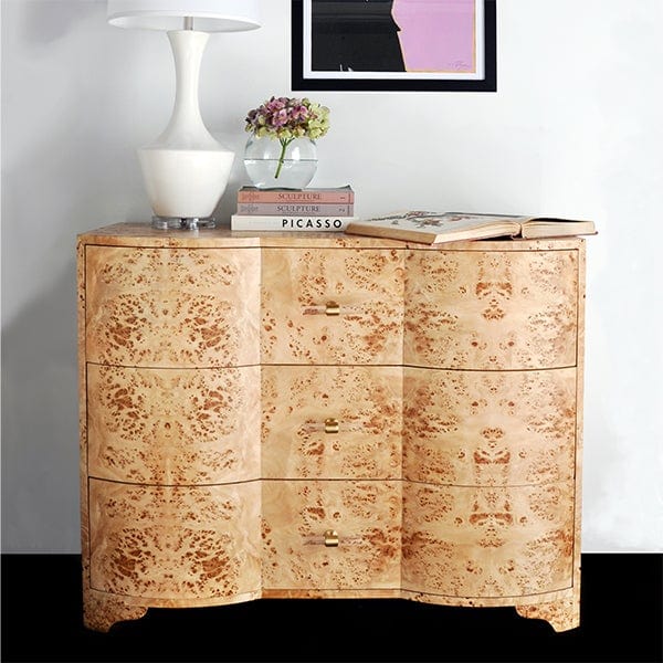 Worlds Away Worlds Away Plymouth Three Drawer Chest with Acrylic Hardware - Matte Burl Wood PLYMOUTH BW