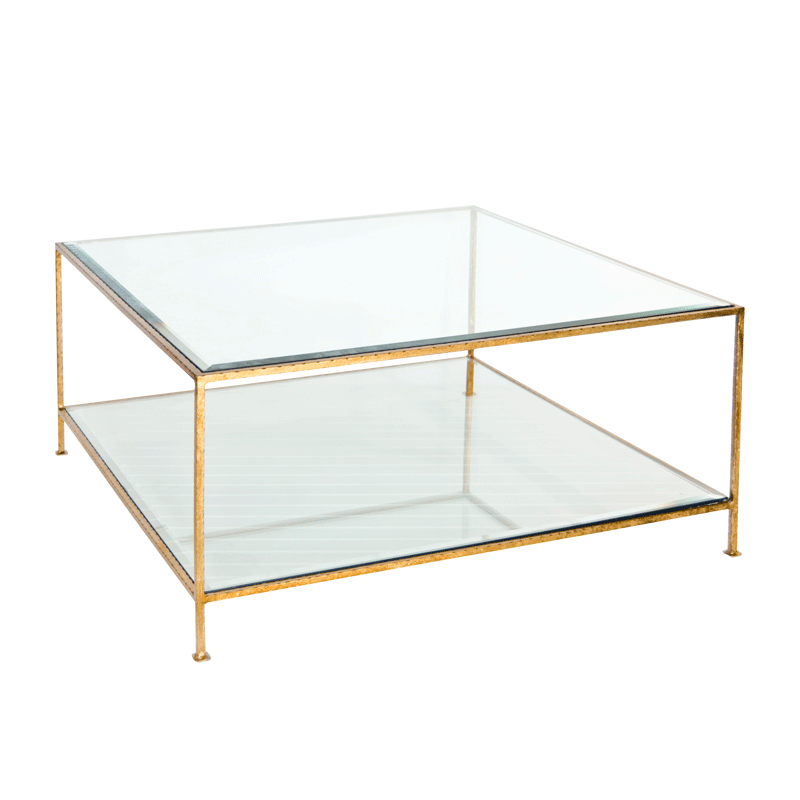 Worlds Away Worlds Away Quadro Square Coffee Table with Beveled Glass - Gold Leaf QUADRO G