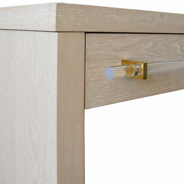 Worlds Away Worlds Away Ralph Waterfall Two Drawer Desk with Brass & Acrylic Hardware - Cerused Oak RALPH CO