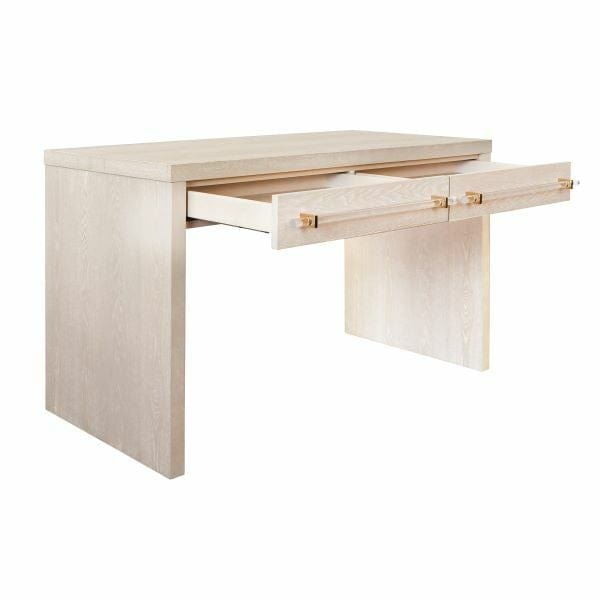 Worlds Away Worlds Away Ralph Waterfall Two Drawer Desk with Brass & Acrylic Hardware - Cerused Oak RALPH CO