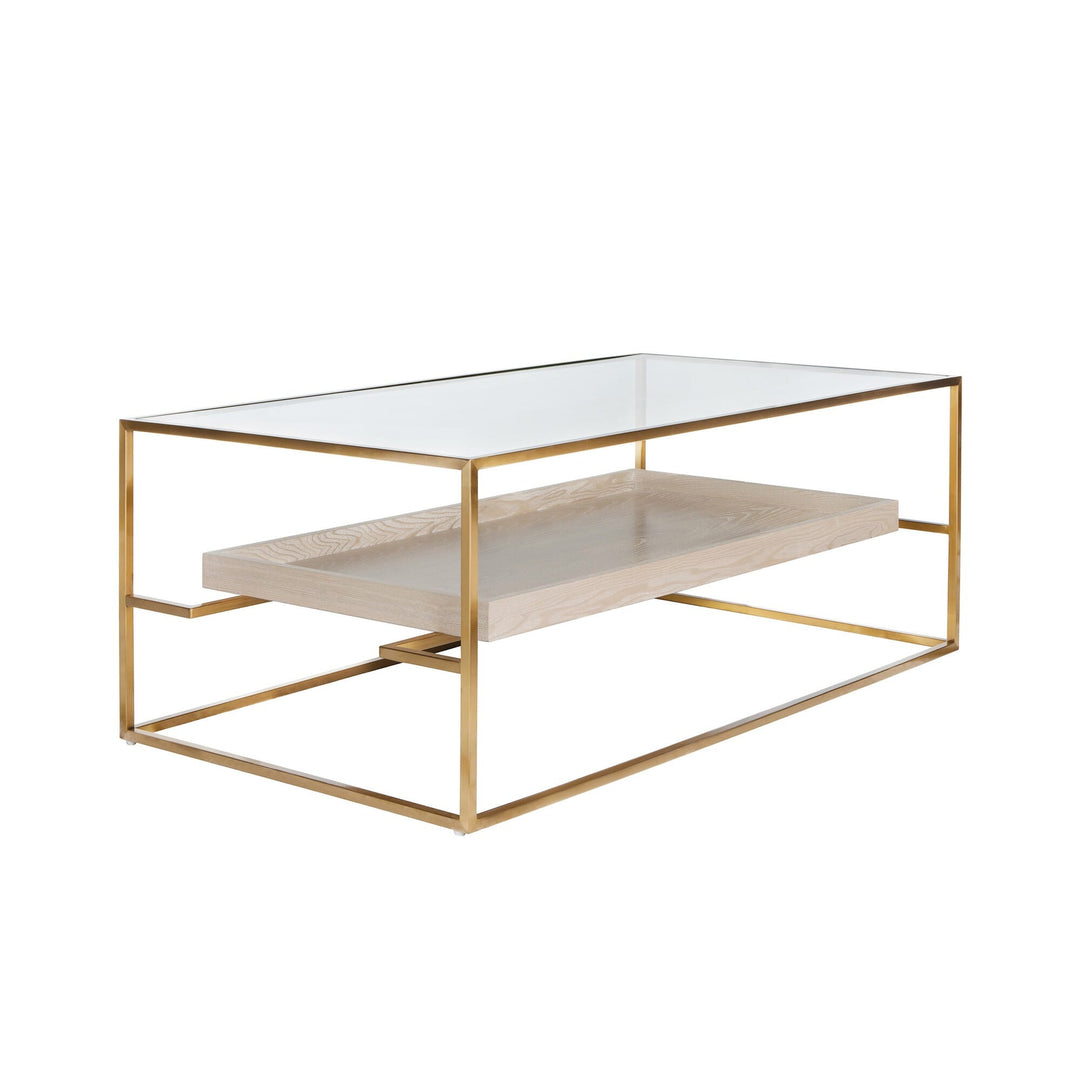 Glass Top Antique Brass Coffee Table Floating Shelf - Available in 2 Colors
