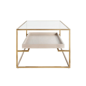 Worlds Away Glass Top Antique Brass Coffee Table Floating Shelf - Available in 2 Colors