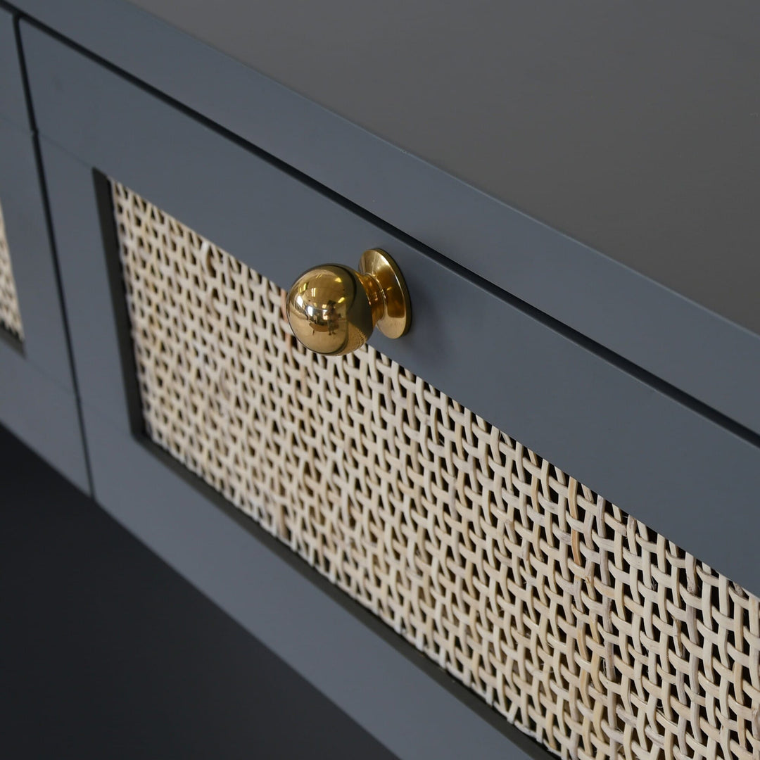 Three Drawer Cane Console With Brass Hardware - Available in 3 Colors