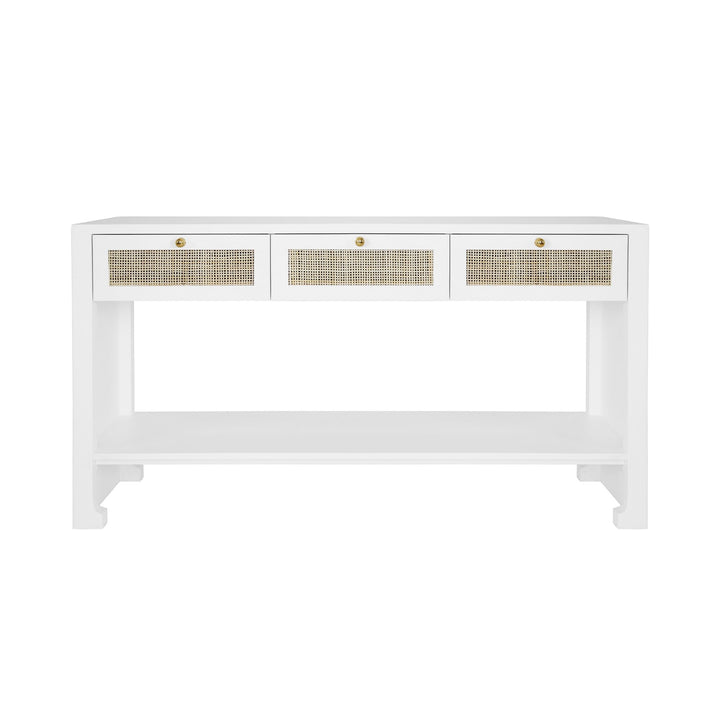Three Drawer Cane Console With Brass Hardware - Available in 3 Colors