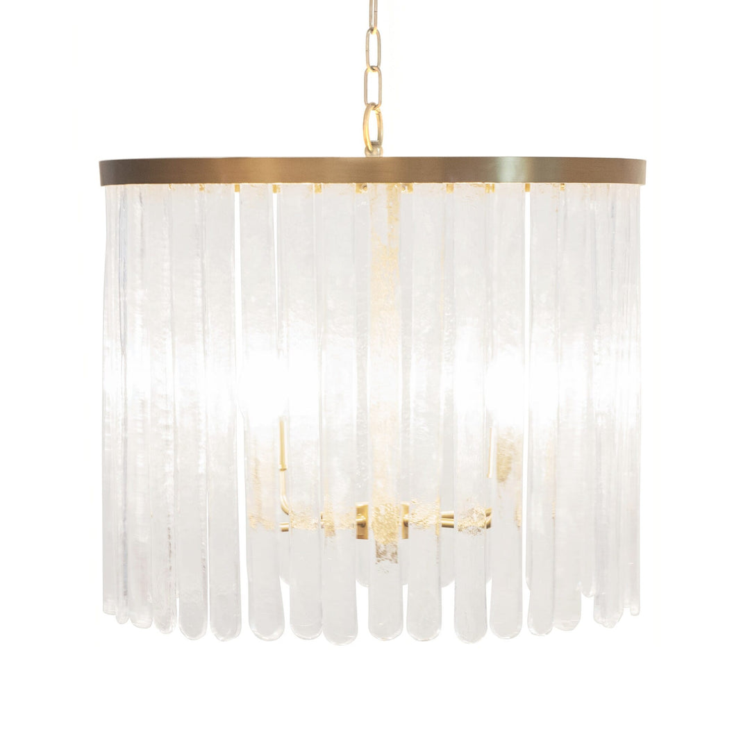 Worlds Away Four Light Hanging Textured Glass Pendant In Brushed Brass
