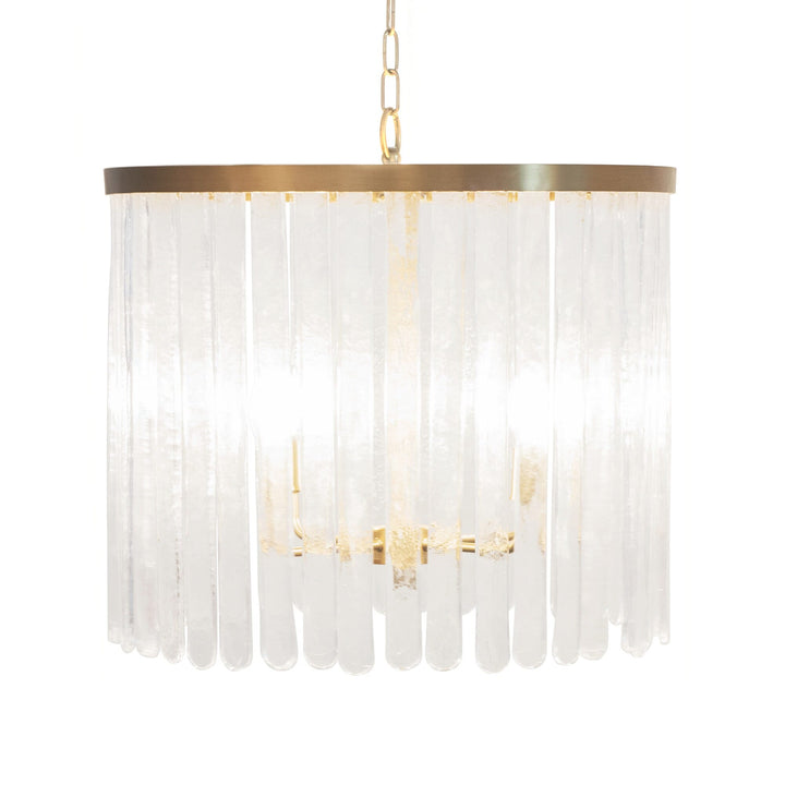 Worlds Away Four Light Hanging Textured Glass Pendant In Brushed Brass
