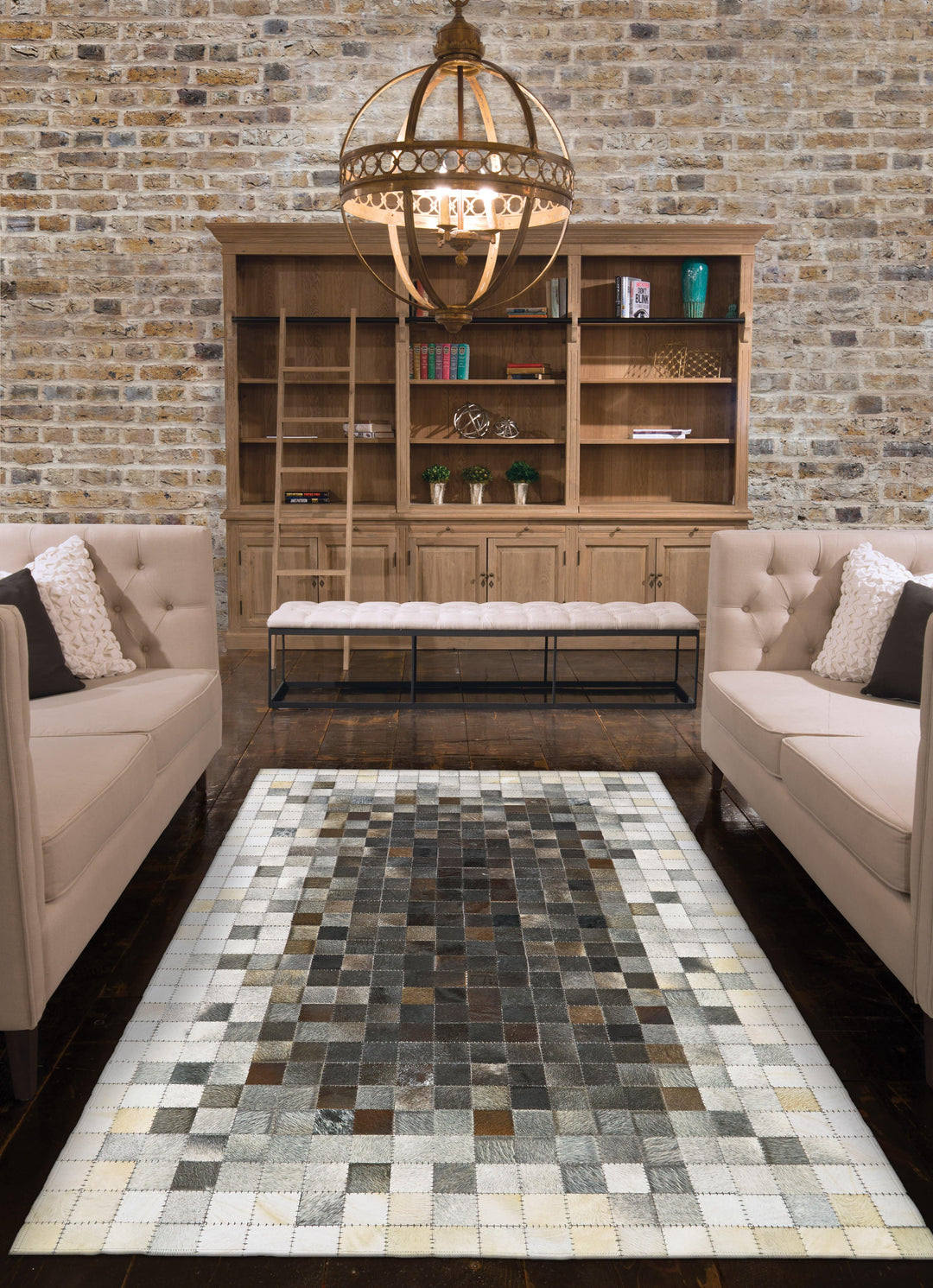 Feizy Feizy Estelle Mosaic Leather Cowhide Rug - Gray & Dark Brown - Available in 3 Sizes