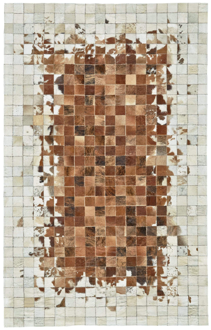 Feizy Feizy Estelle Mosaic Leather Cowhide Rug - Gray & Chocolate Brown - Available in 3 Sizes 6' x 9' SKNL9138SDL000E00