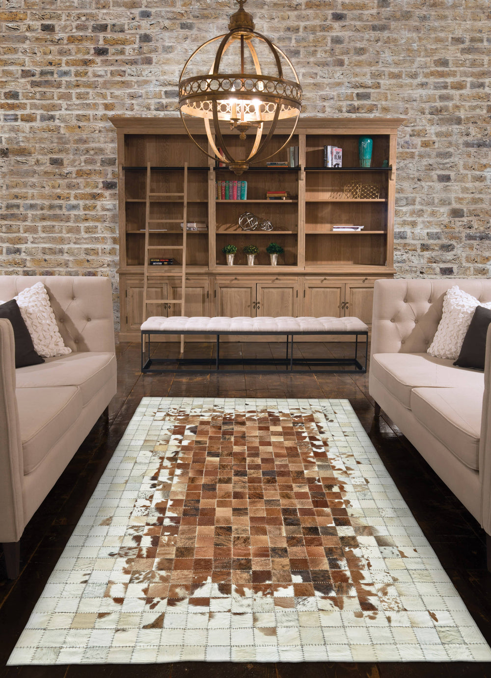 Feizy Feizy Estelle Mosaic Leather Cowhide Rug - Gray & Chocolate Brown - Available in 3 Sizes