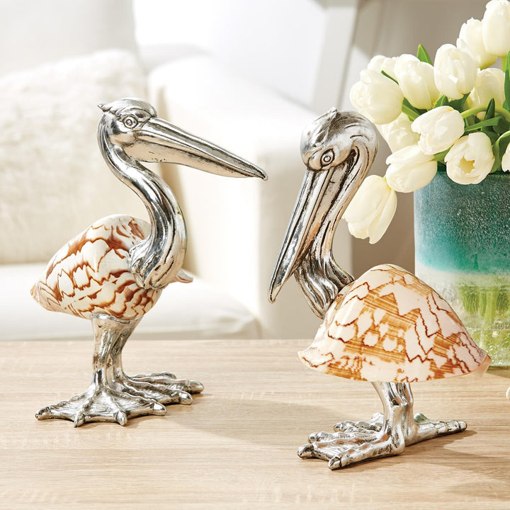 Tozai Home Tozai Home Set of 2 Pelican Sculptures Silver Plated Resin SND101-S2