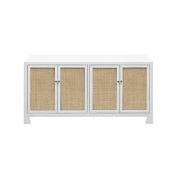 Worlds Away Worlds Away Sofia Cane Cabinet with Brass Hardware - Matte White Lacquer SOFIA WH