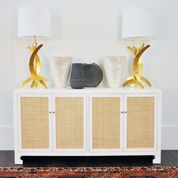 Worlds Away Worlds Away Sofia Cane Cabinet with Brass Hardware - Matte White Lacquer SOFIA WH