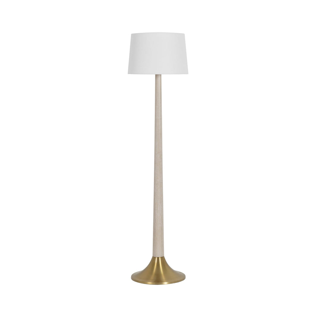 Brushed Brass Base Floor Lamp White Linen Shade - Available in 2 Colors