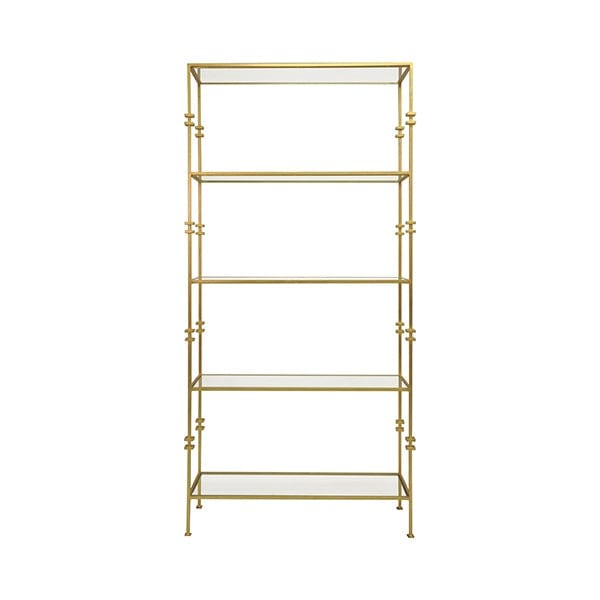Worlds Away Worlds Away Stewart Tall Etagere with Square Iron Rings - Gold Leaf STEWART G