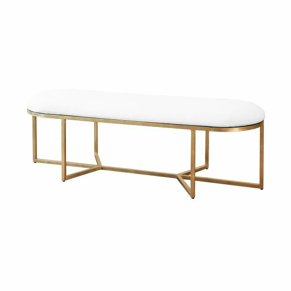 Worlds Away Worlds Away Tamia Oval Bench with White Linen Cushion & Iron Base - Gold Leaf TAMIA G
