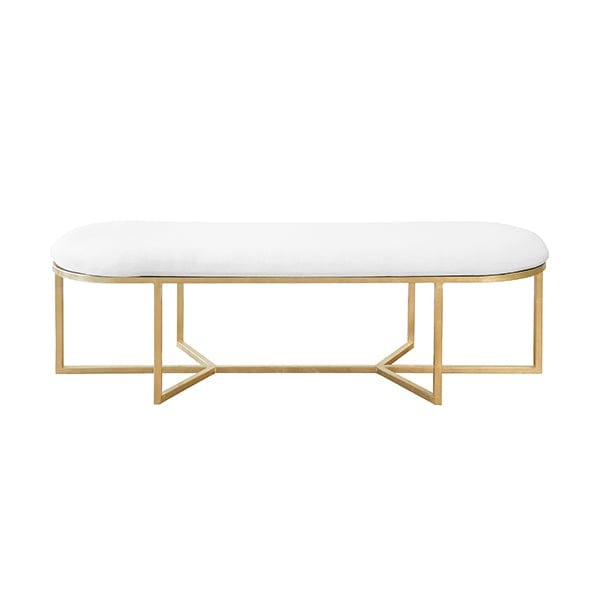 Worlds Away Worlds Away Tamia Oval Bench with White Linen Cushion & Iron Base - Gold Leaf TAMIA G