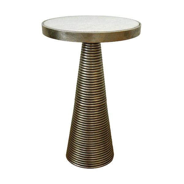 Worlds Away Worlds Away Tara Side Table with Ribbed Antique Brass Tapered Base & White Marble Top TARA ABR