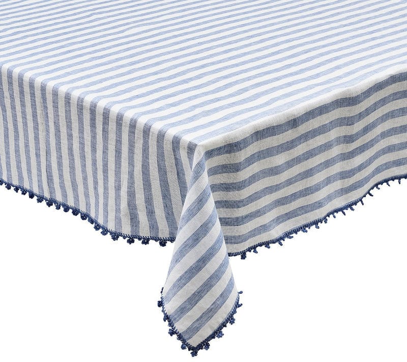 Kim Seybert Kim Seybert Linea Tablecloth in White & Blue TC1211235WHTBL
