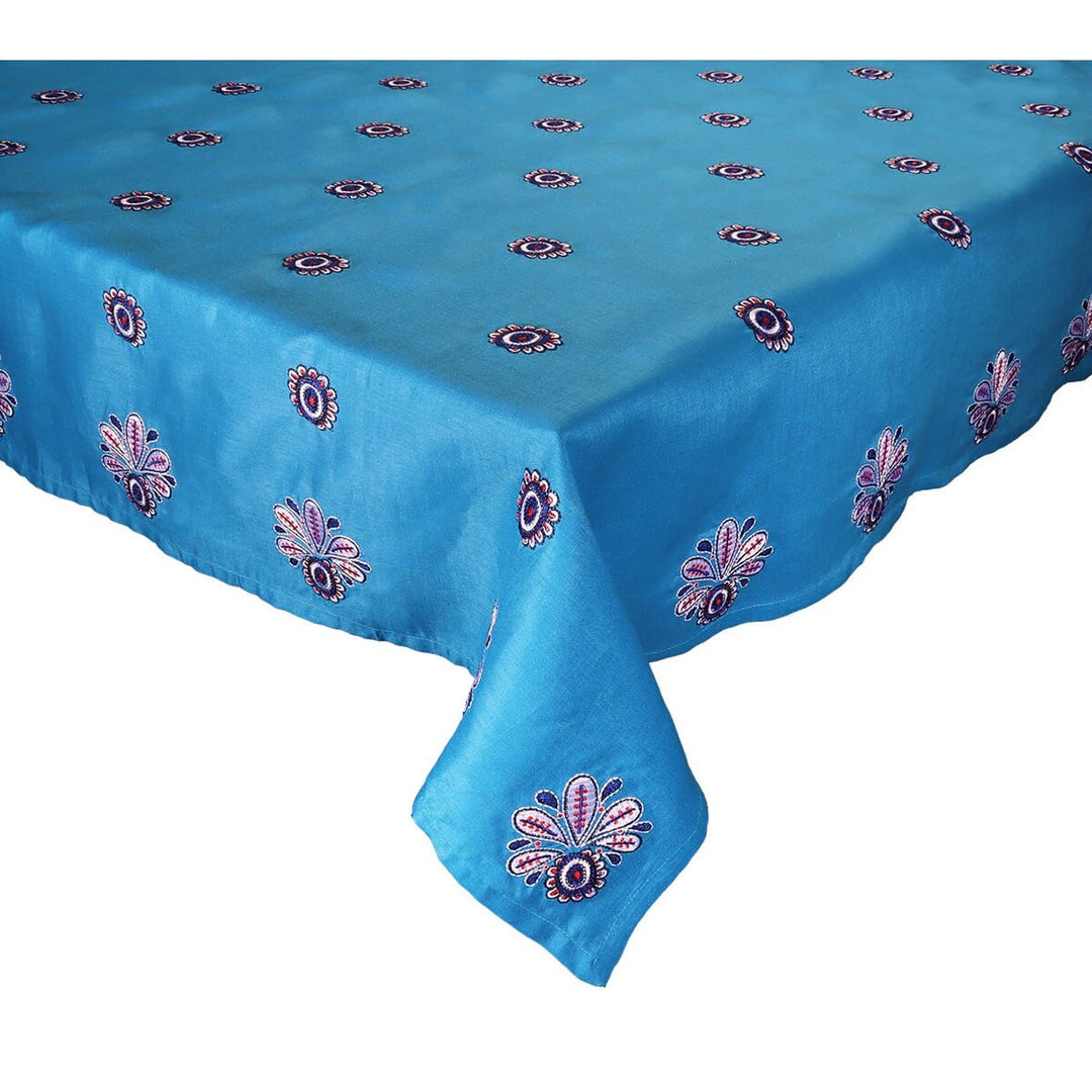 Kim Seybert Flores Tablecloth in Turquoise & Navy