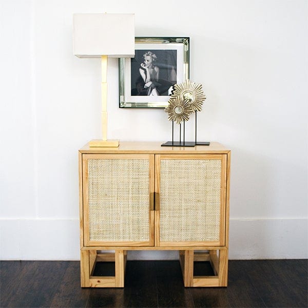 Worlds Away Worlds Away Tucker Cabinet with Cane Door & Brass Hardware - Natural Pine & Natural Caning TUCKER PN