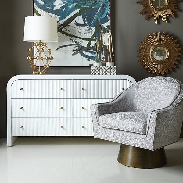 Worlds Away Worlds Away Valentina Waterfall Edge Chest with Fluted Drawer Front - Glossy White Lacquer VALENTINA WH