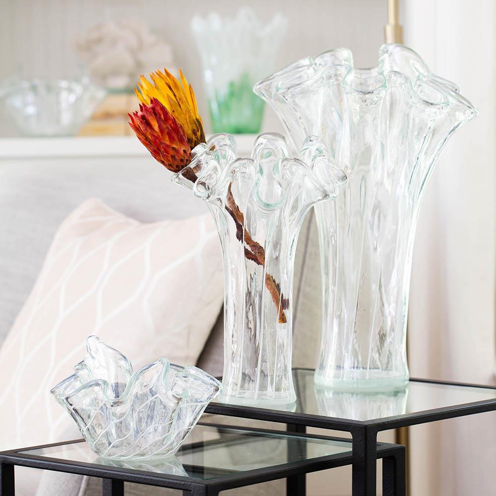 Vietri Vietri Onda Glass with Lines Tall Vase - Clear & White OND-5235CL