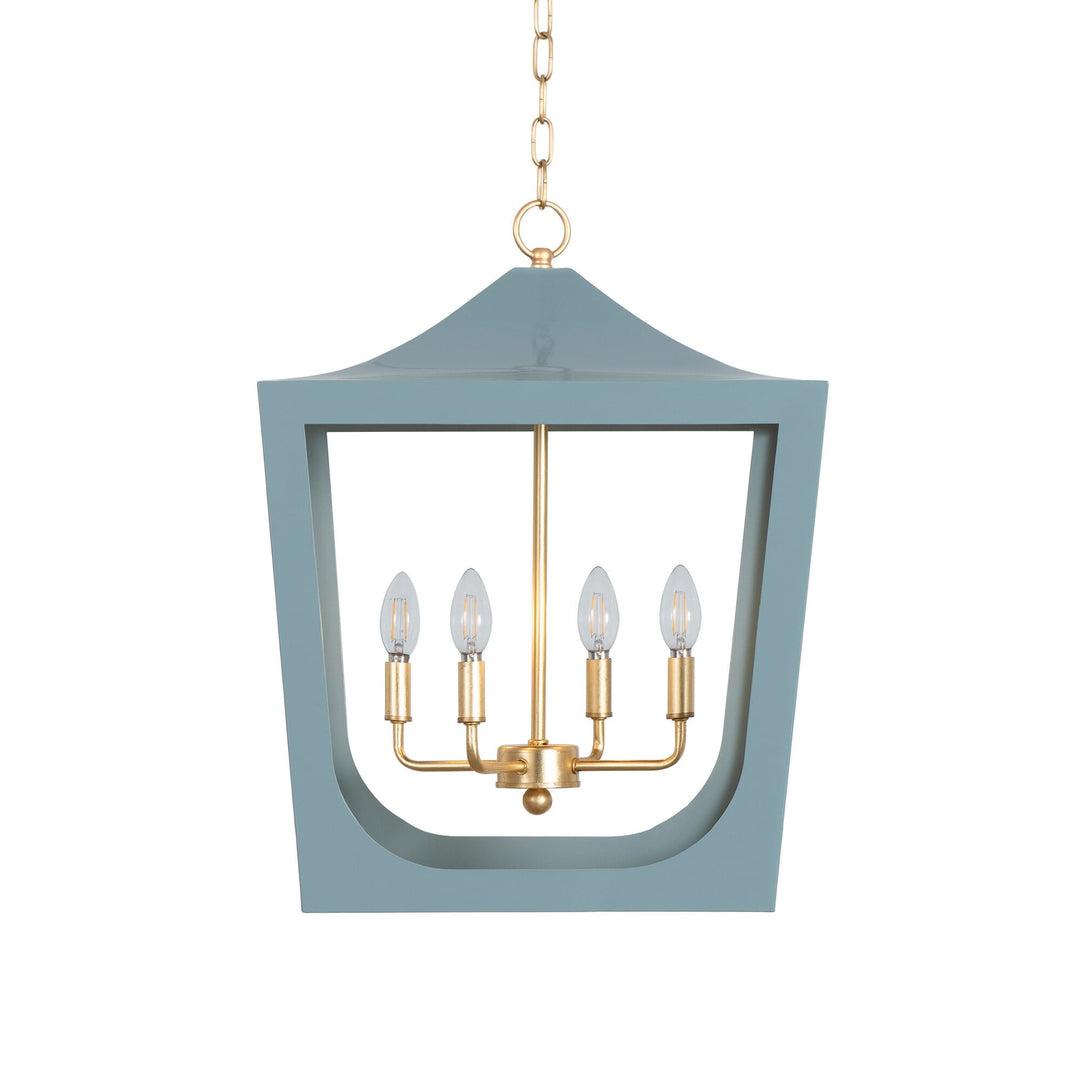 Modern Pagoda Lantern With Four Light Gold Leaf Cluster Body - Available in 3 Colors