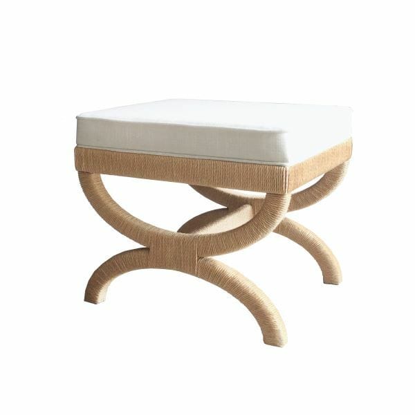 Worlds Away Worlds Away Xanadu Natural Rope Wrapped Base Stool with White Linen Cushion - Natural Rope XANADU