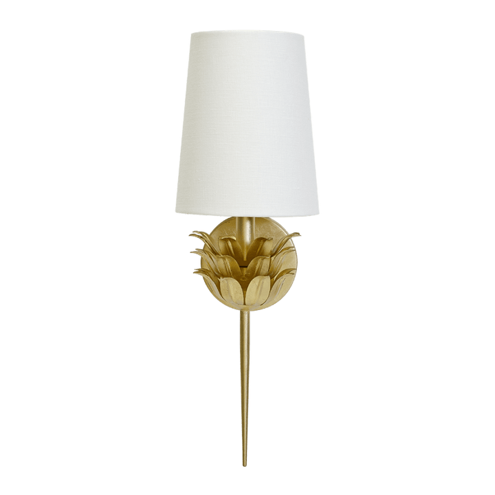Worlds Away Worlds Away Delilah One Arm Sconce with White Linen Shade - Gold Leaf DELILAH G