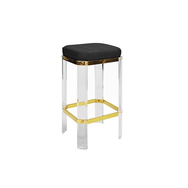 Worlds Away Worlds Away Dorsey Acrylic Counter Stool with Brass Accents & Black Shagreen Cushion - Polished Brass DORSEY BL