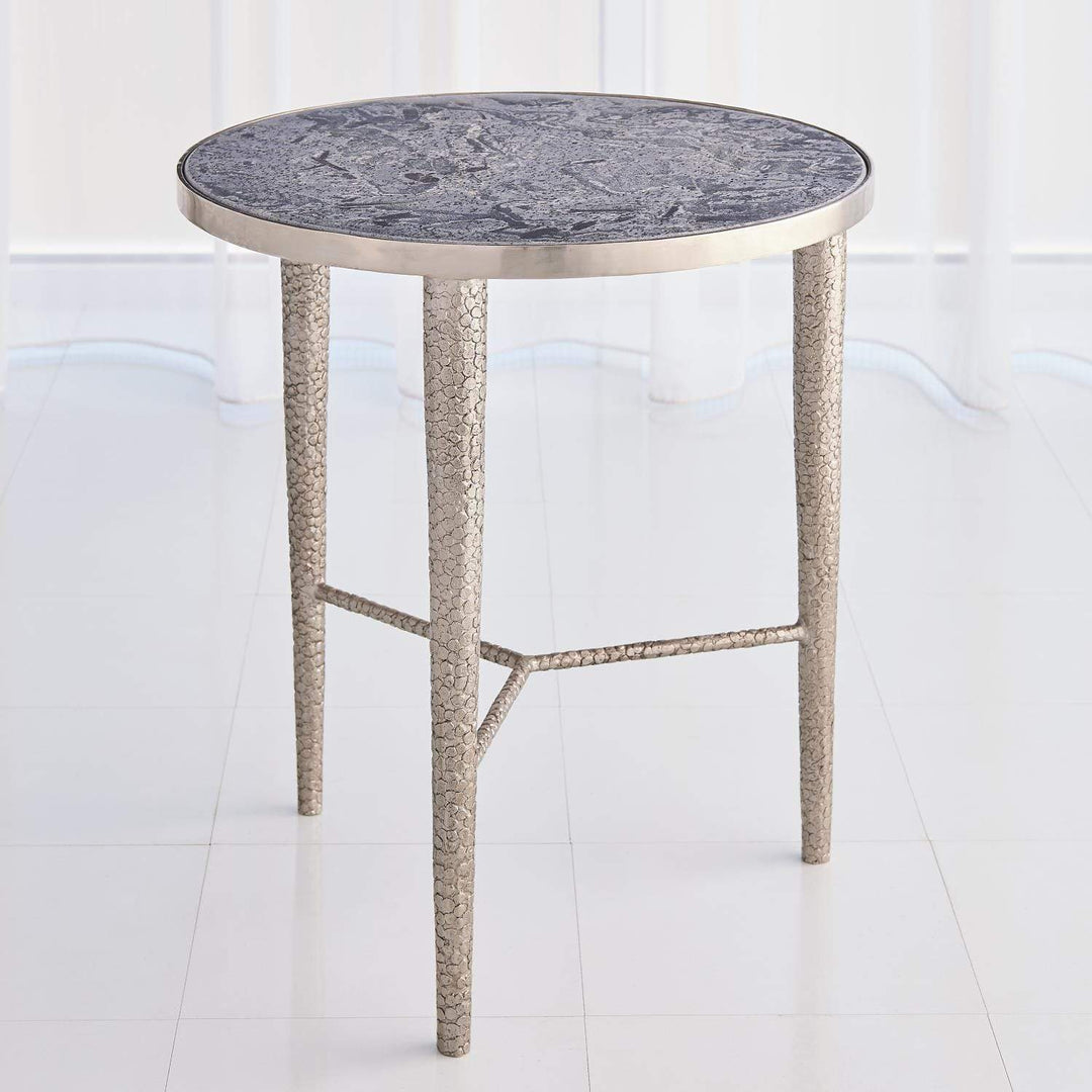 Global Views Global Views Hammered End Table Antique Nickel with Gray Marble 7.91139